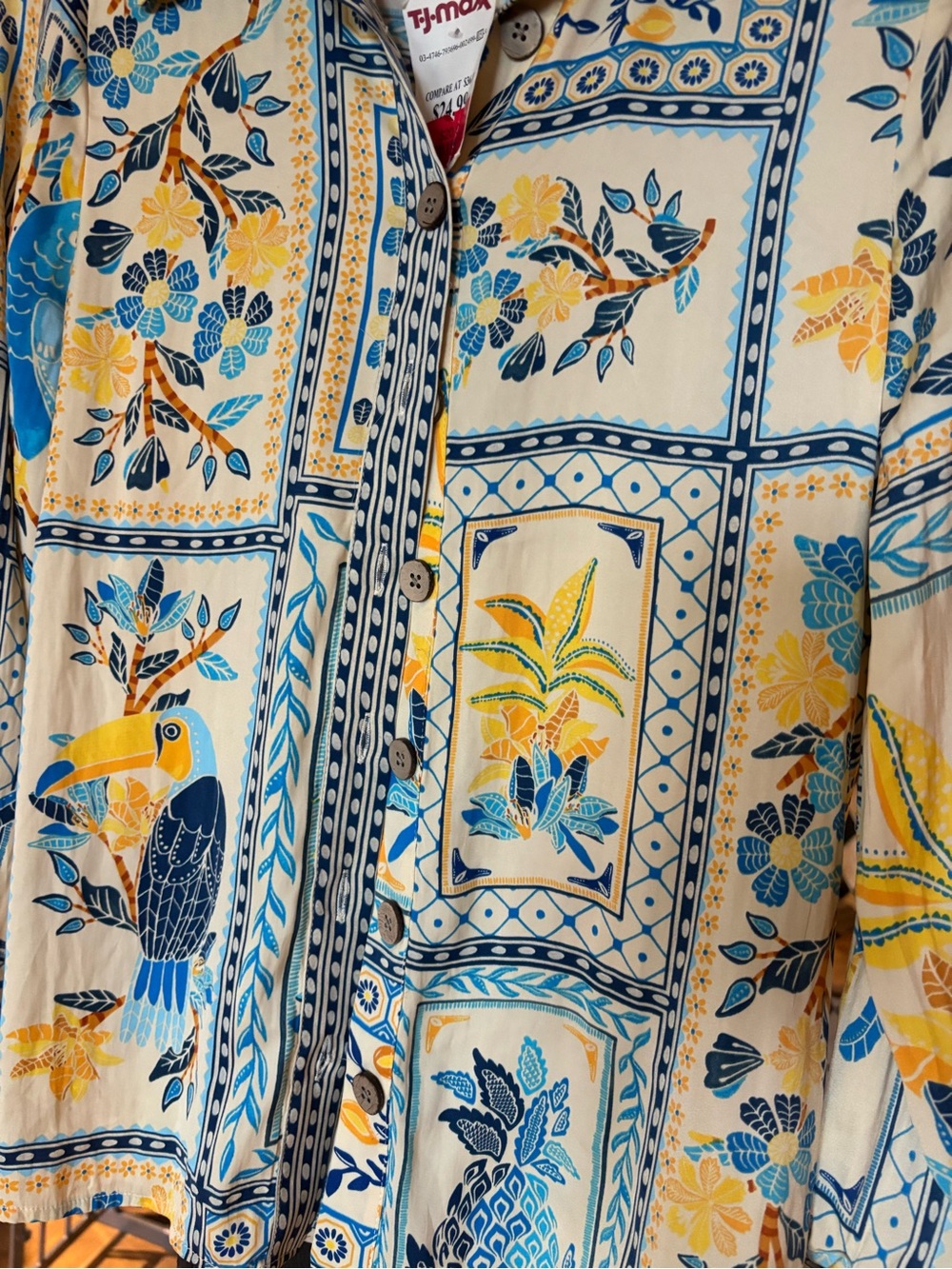 Rachel Zoe Blue and Cream Patterned Button-Down Shirt - Picture 3 of 4